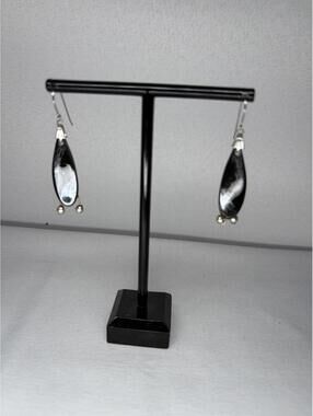 VIntage Black Teardrop Dangle Earrings with Silver-Tone Hooks